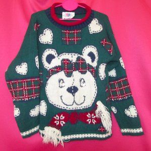 vintage girls rhinestone plaid ugly sweater size large xl